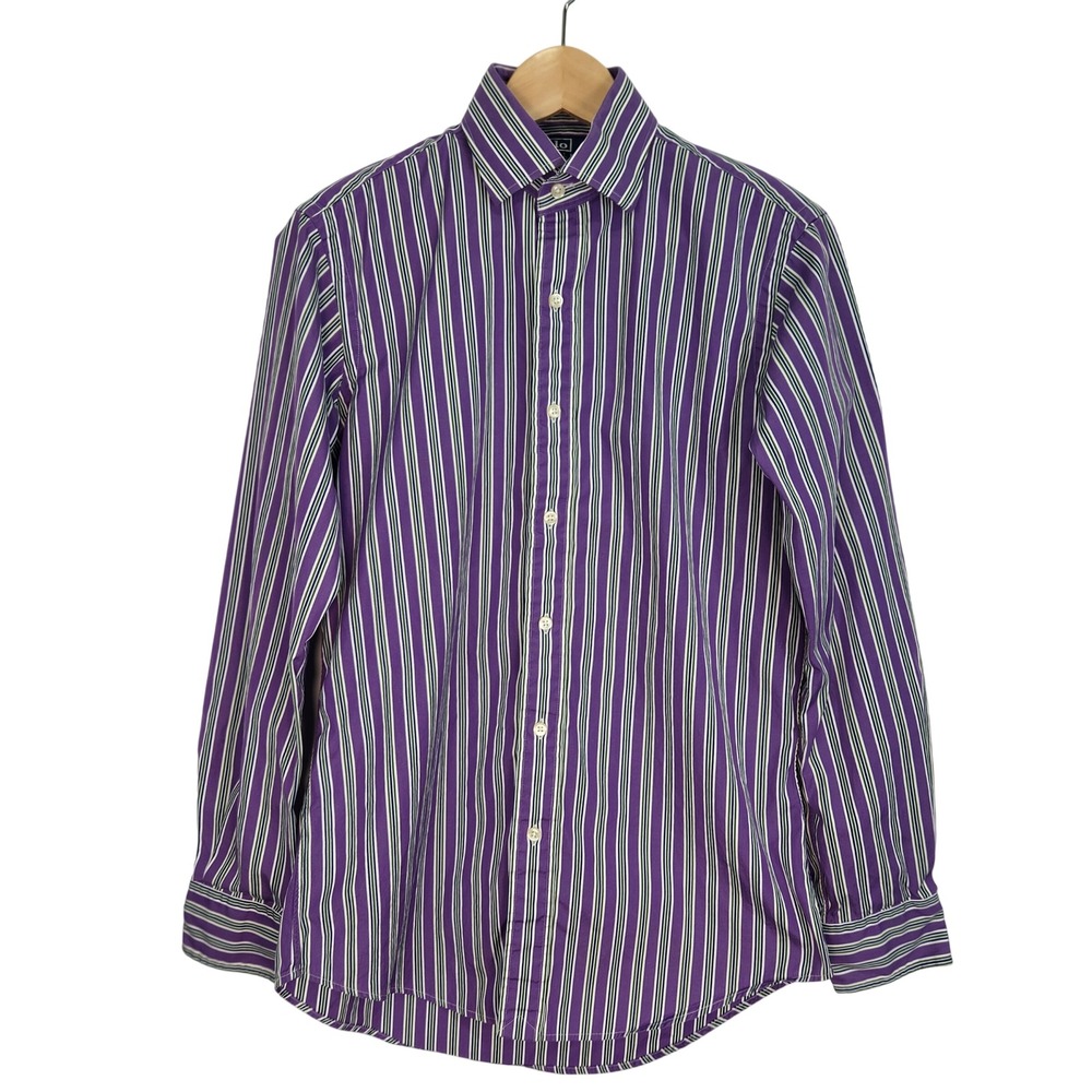 Polo Ralph Lauren Regent Custom Fit Striped Dress Shirt Mens Purple Green 14.5